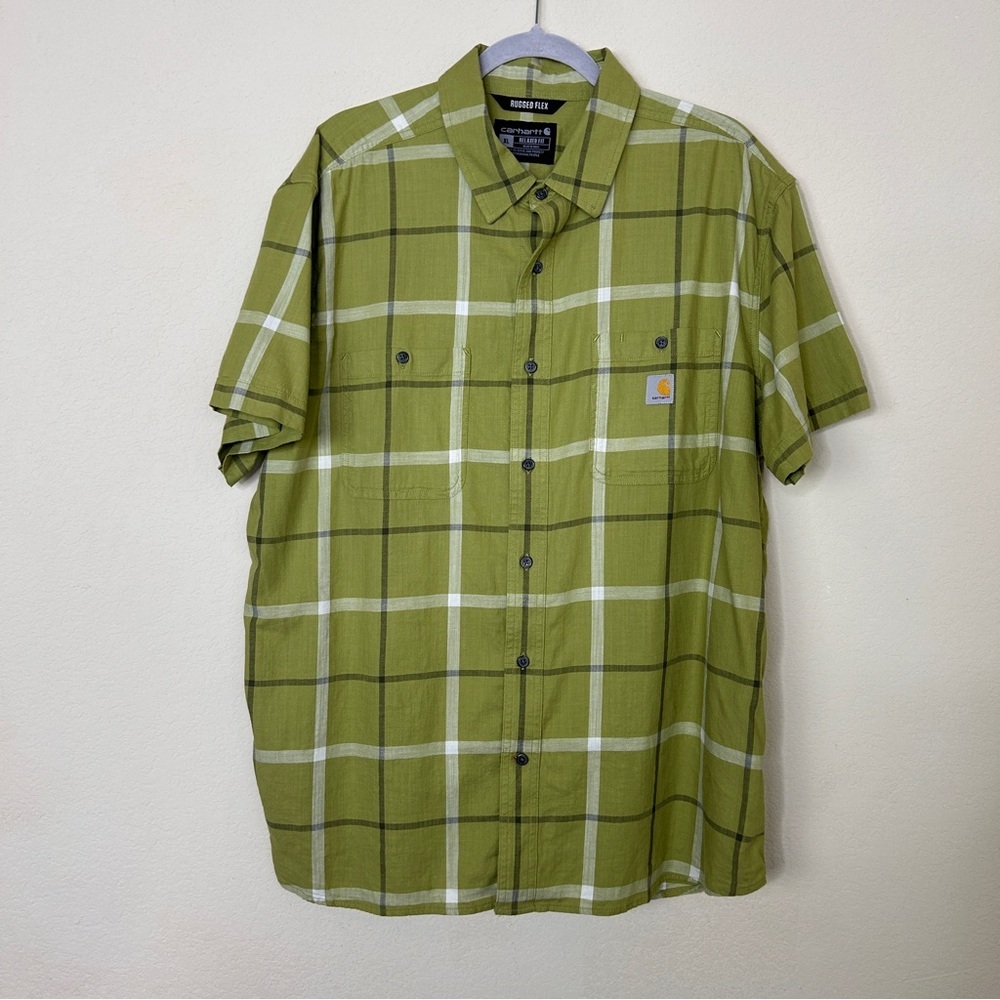 Carhartt Men’s Rugged Flex Short Sleeve Plaid Button Down Size XL